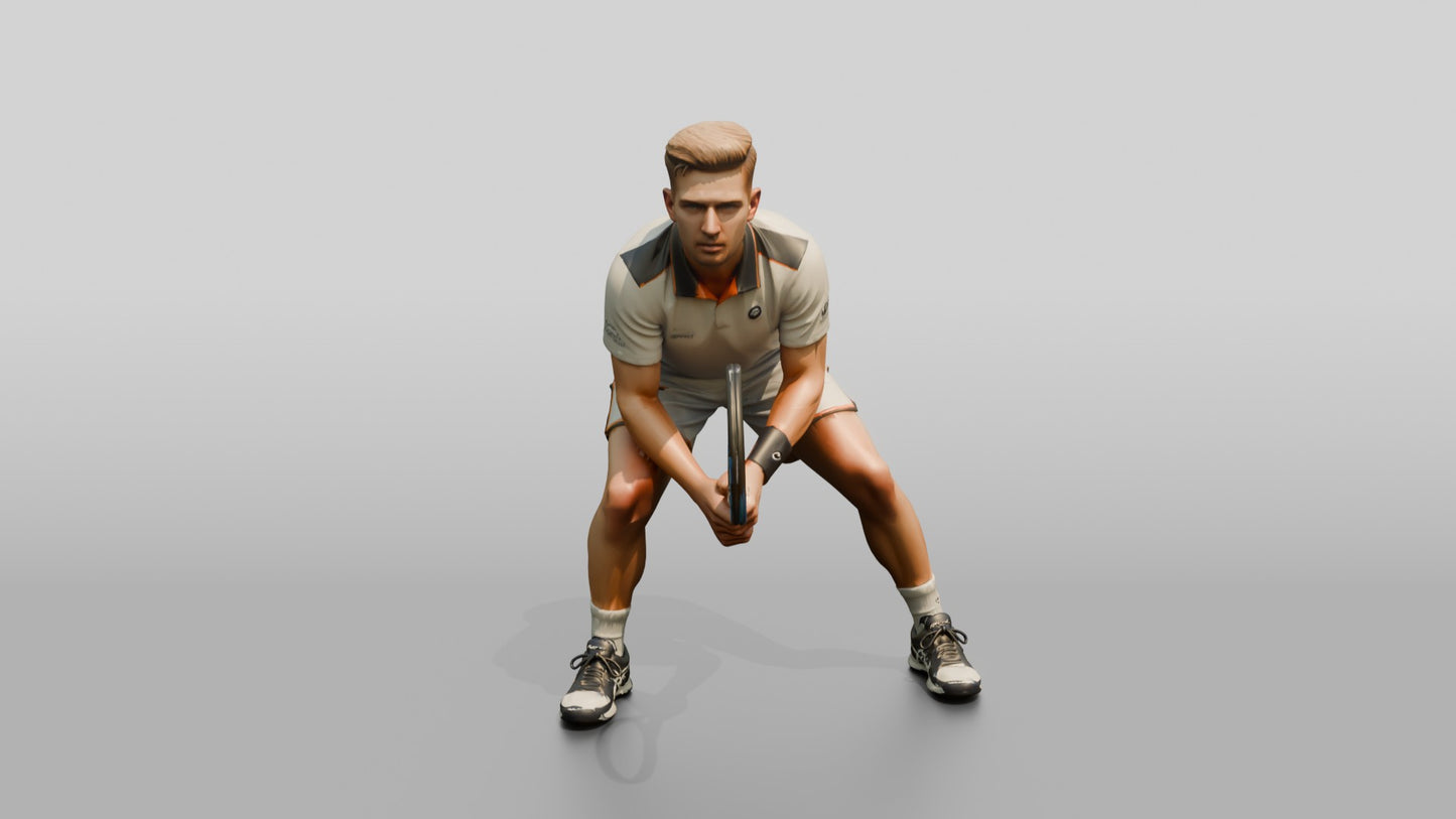 Male Tennis Player in a Focused Baseline Stance