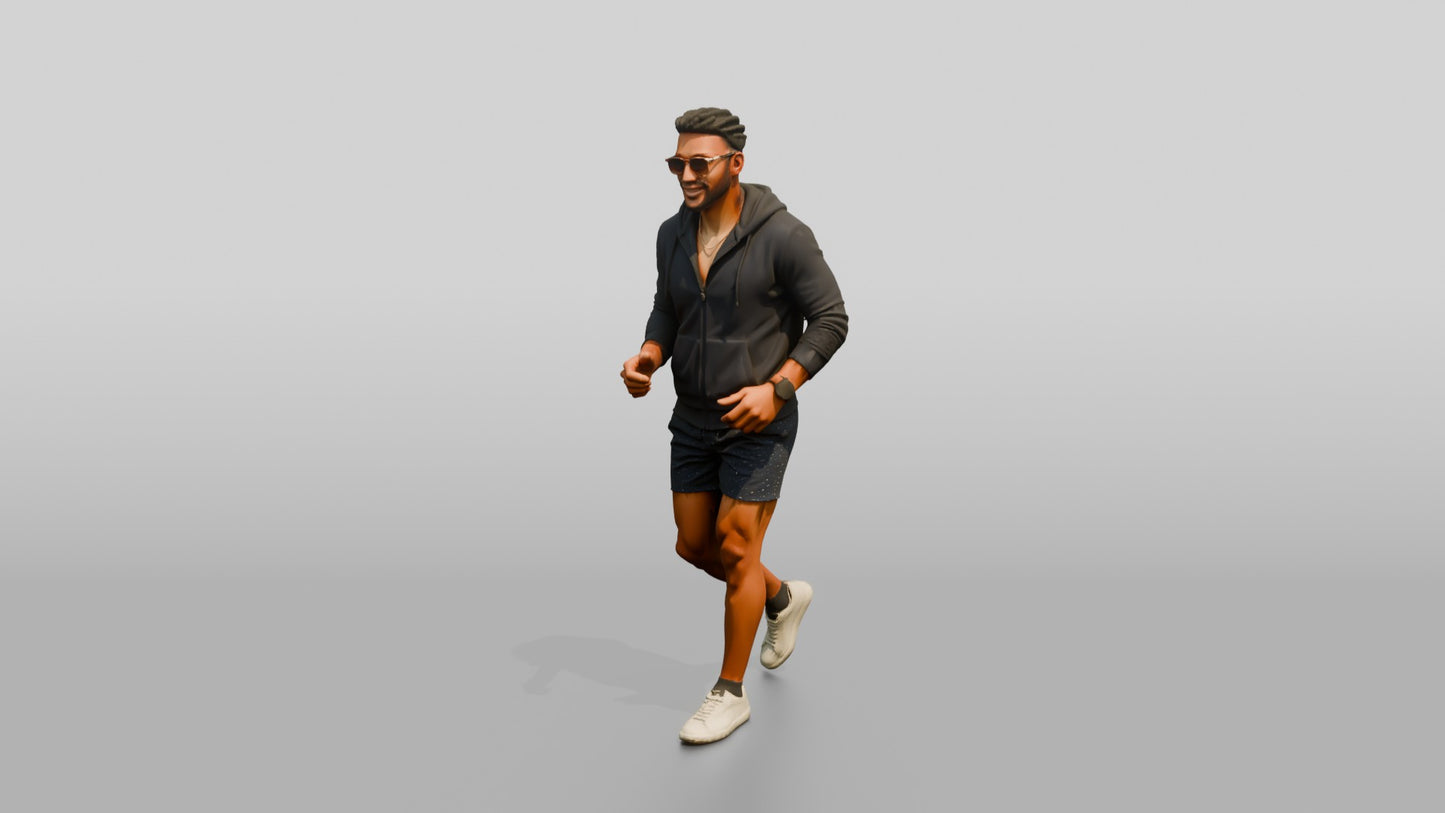 African-American Man Moving Actively in Zip-Up Hoodie