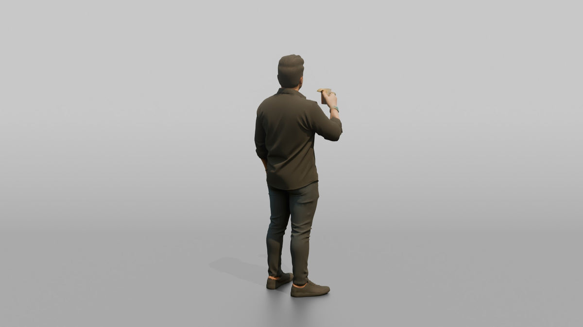 Patron Man Wearing Chunky Colorful Rings, Holding A Drink Up - 3D character model, view 3