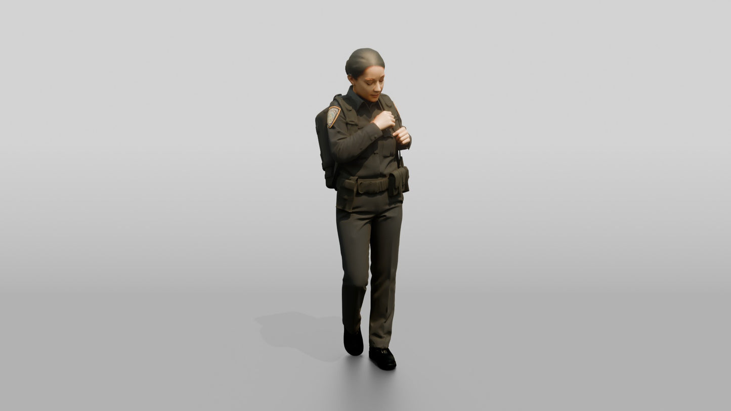 Female Police Officer Adjusting a Backpack