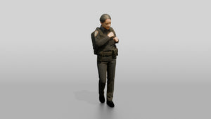 Female Police Officer Adjusting a Backpack - 3D character model, view 1