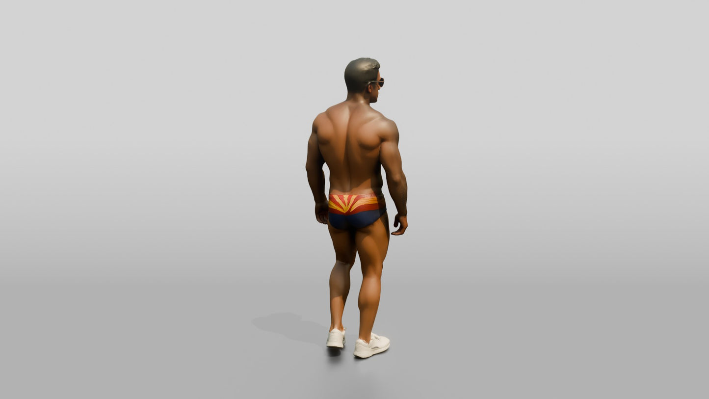 Mestizo Man Running in Sunburst Swim Brief