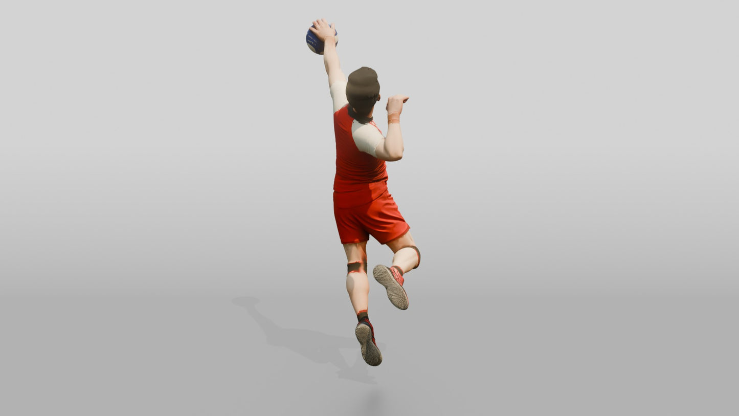 East Asian Male Volleyball Player in Sleek Red and White Jersey