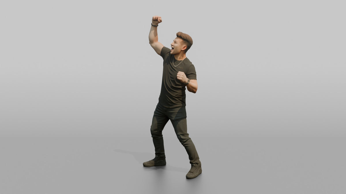 Club DJ Man Fist Raised In The Air, Energetic Pose - 3D character model, view 4