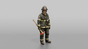 Firefighter Man Holding an Axe Down By His Side - 3D character model, view 1