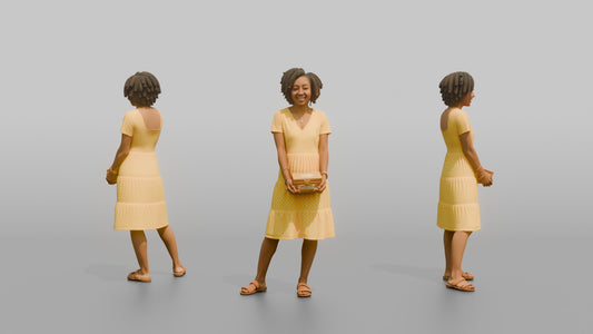 Vacationer Wearing Bright Yellow Polka Dot Dress And - 3D character model