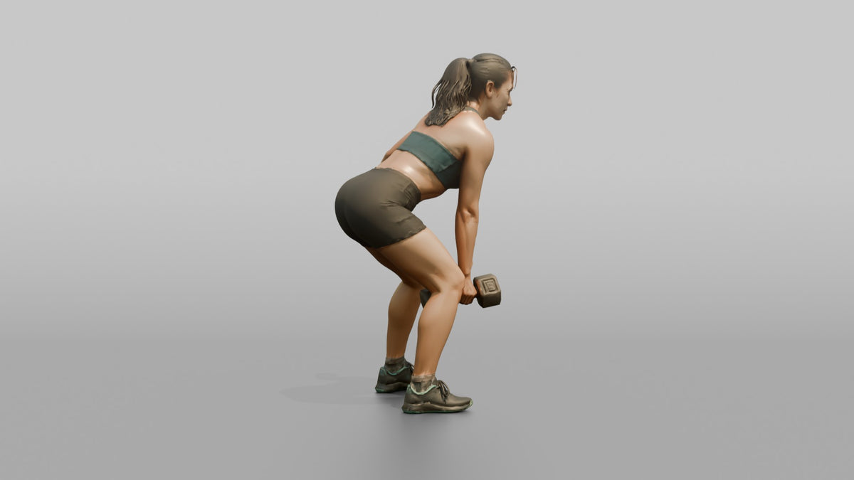 Weightlifter Woman Mid-rep On A Dumbbell Deadlift - 3D character model