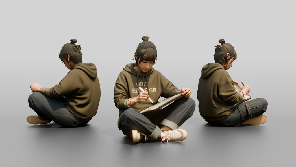Asian Woman Sketching on Digital Tablet