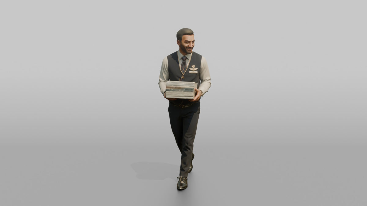 Caucasian Flight Attendant Handing Over a Glass of Wine - 3D character model, view 1