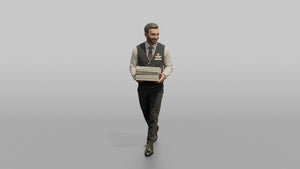 Caucasian Flight Attendant Handing Over a Glass of Wine - 3D character model, view 1