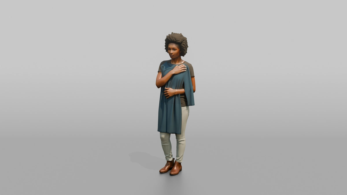 Woman Customer Holding A Dress Against Her Body - 3D character model, view 5