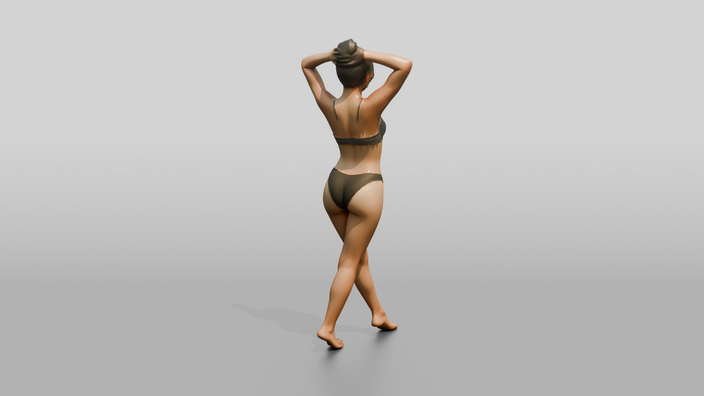 Woman in Olive Two-Piece Swimsuit Arms Raised