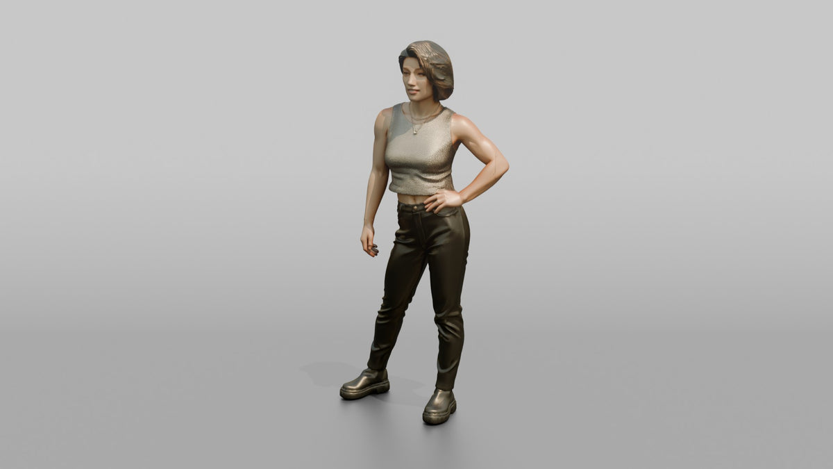 Patron Woman Striking A Bold Pose In A Metallic Sequin Top - 3D character model, view 4