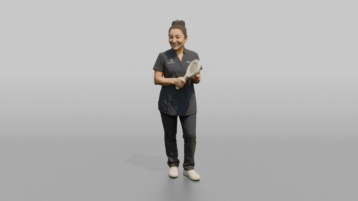 Esthetician Woman Holding A Magnifying Skincare Lamp - 3D character model, view 5
