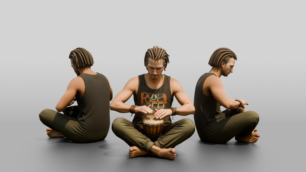 Hippie Man Playing a Djembe Drum