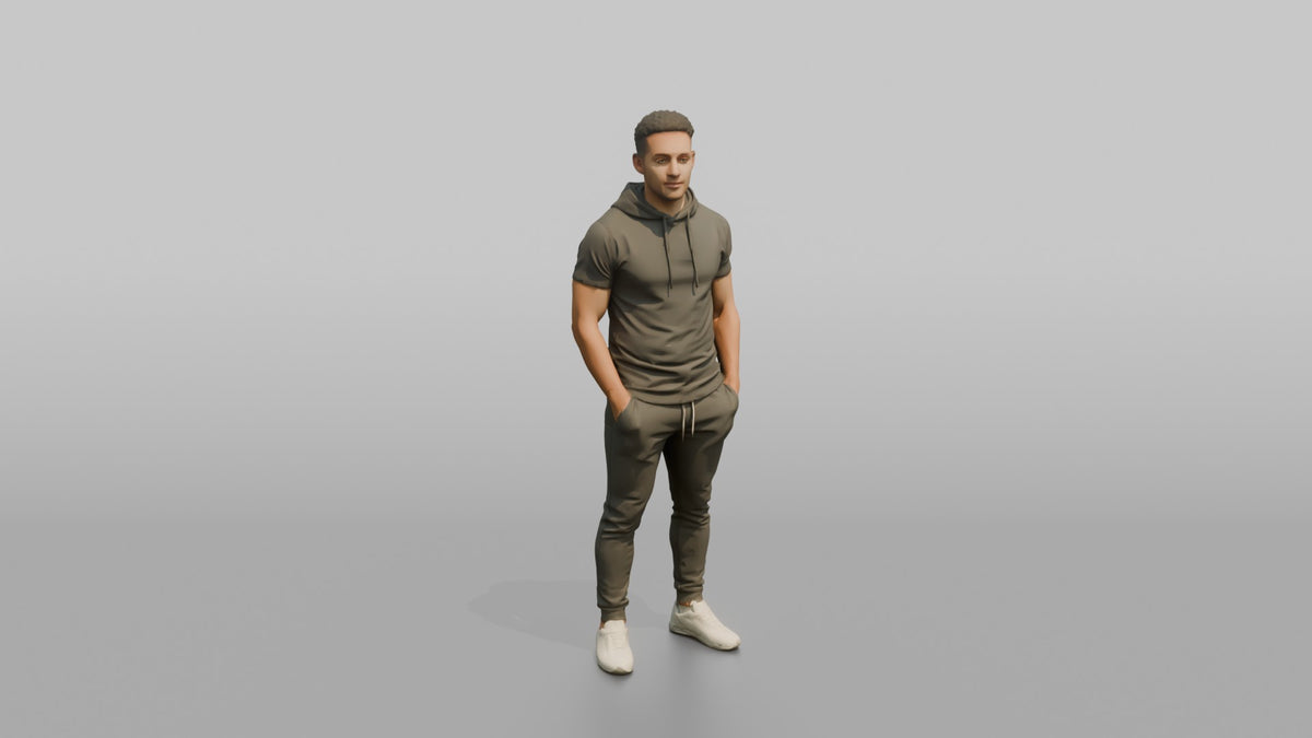 Fitness Influencer Man Standing With Hands In Pockets, Looking To The Side - 3D character model