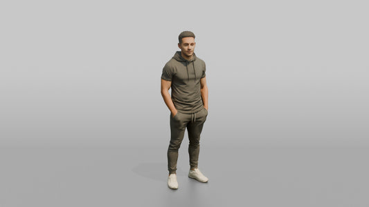 Fitness Influencer Man Standing With Hands In Pockets, Looking To The Side - 3D character model