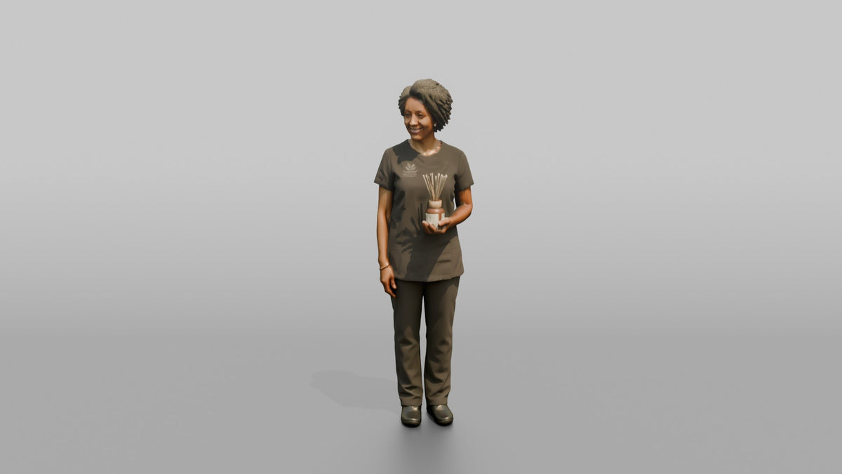Massage Therapist Woman Holding An Aromatherapy Diffuser Bottle - 3D character model, view 5