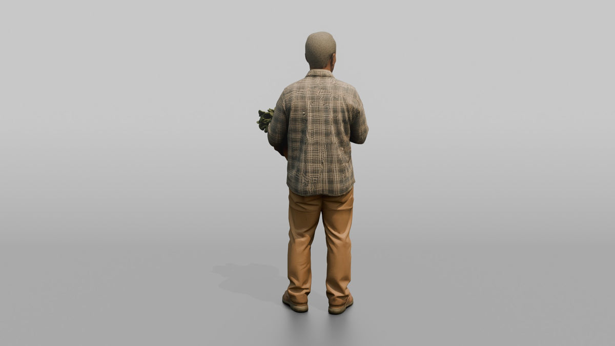 Grandfather Carrying A Wicker Garden Basket Of Vegetables - 3D character model, view 3