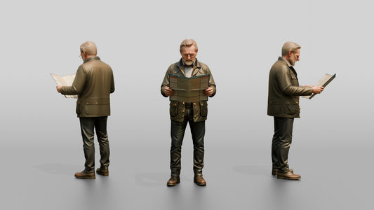 White Man in Waxed Jacket Checking a Map
