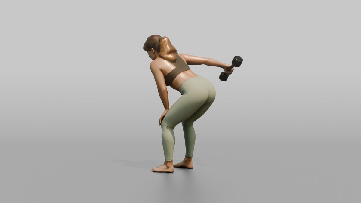 Weightlifter Woman Performing A Tricep Kickback With A Dumbbell - 3D character model, view 3