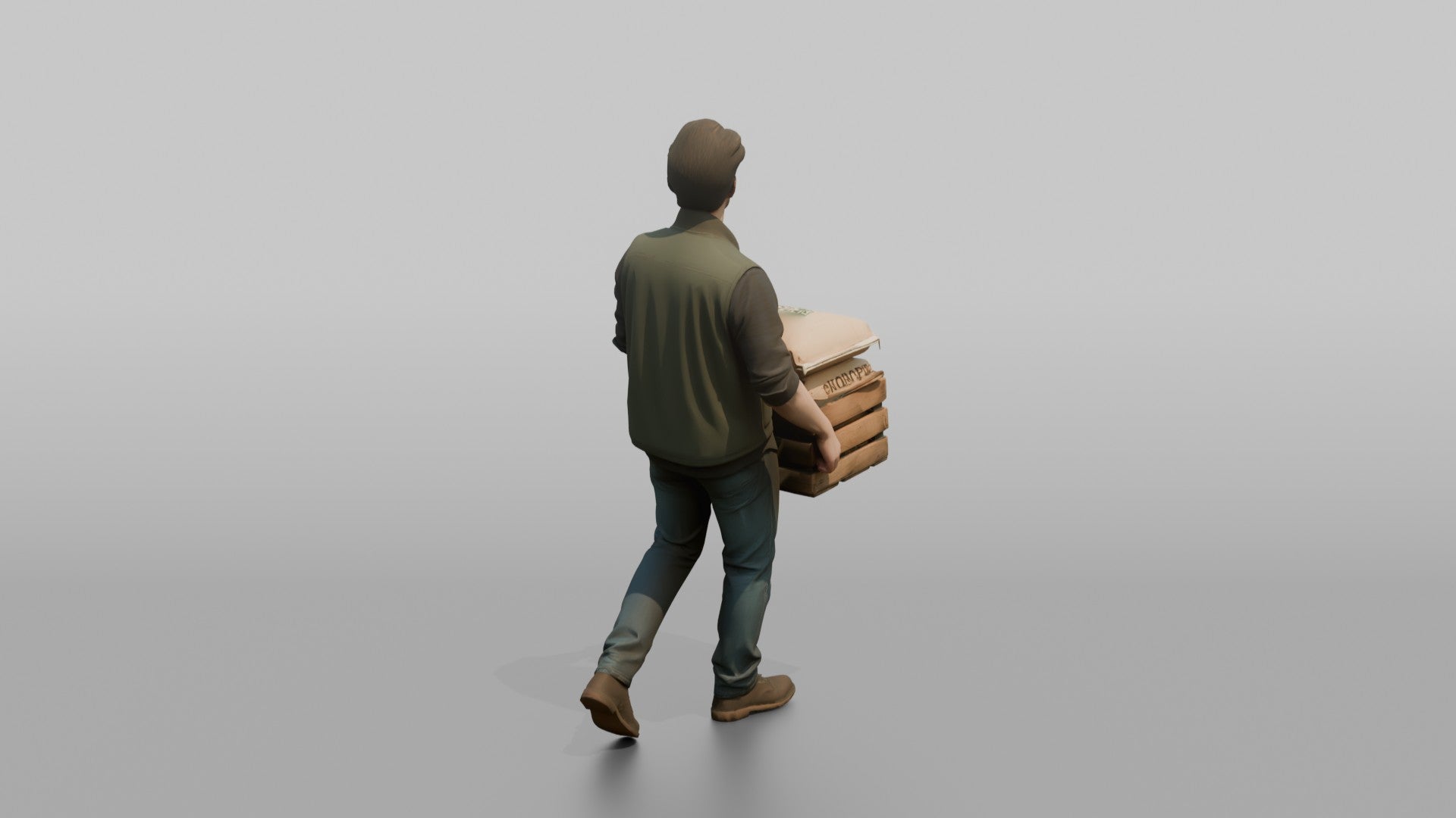Farmer Carrying Crate Of Animal Feed Bags