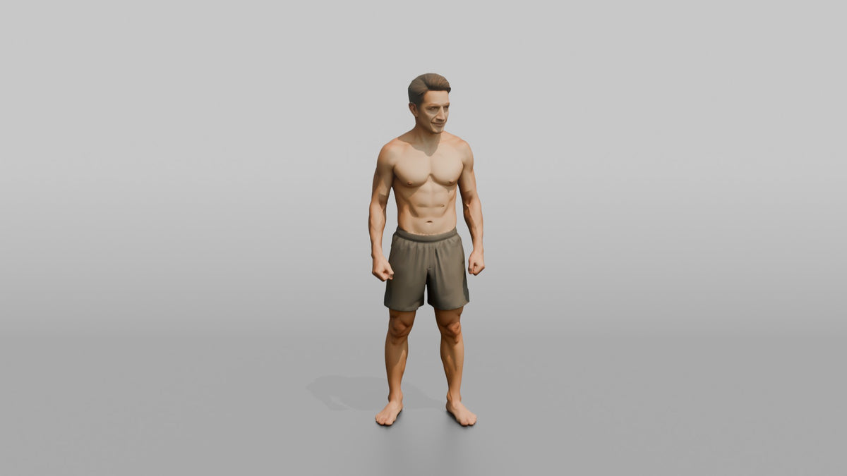 Physique Model Man Standing With Arms At Sides, Muscles Slightly Flexed - 3D character model