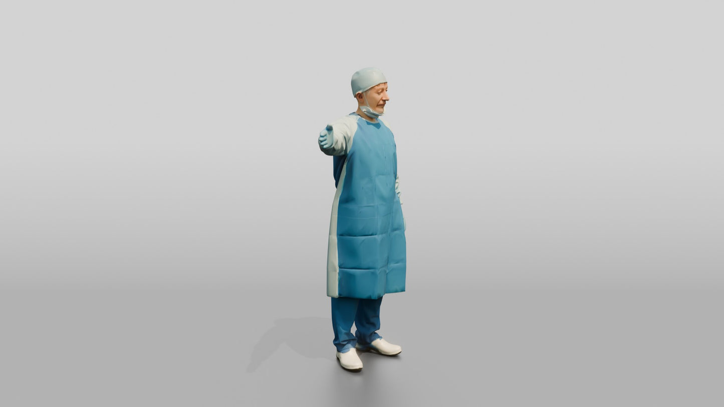 Older East Asian Man Doctor with Arm Extended