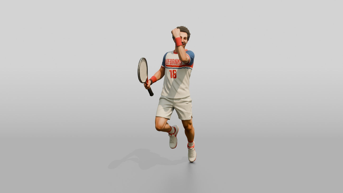 Male Tennis Player Leaping in Celebration