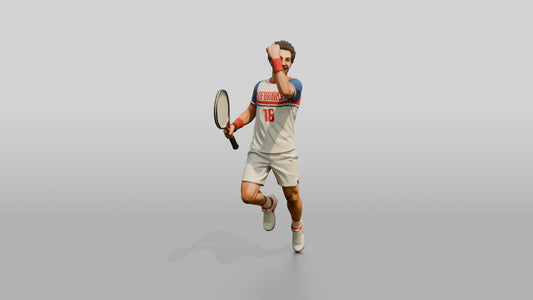 Male Tennis Player Leaping in Celebration - 3D character model, view 1