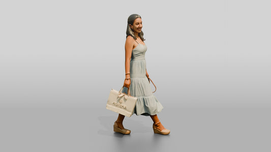 Petite Portuguese Young Woman Holding a Shopping Bag - 3D character model, view 1