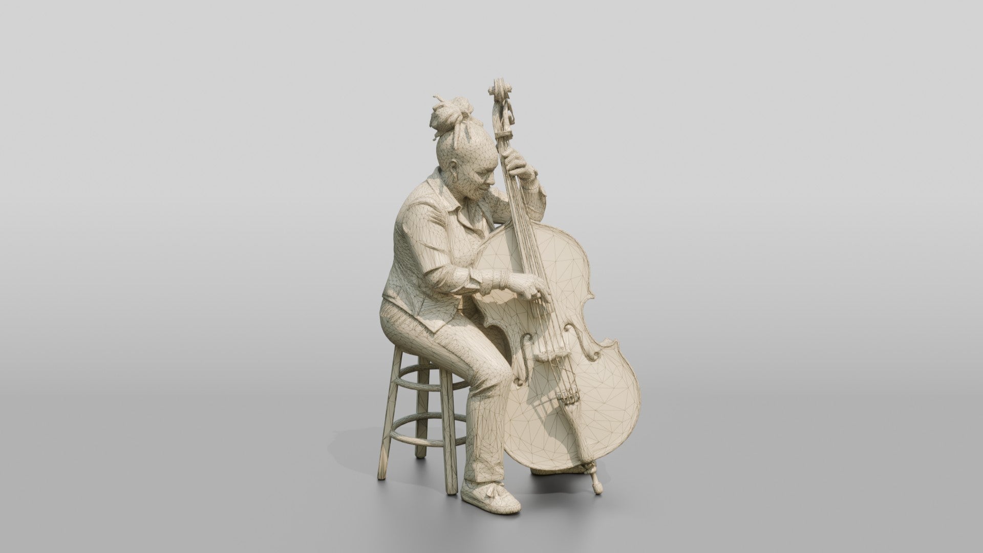 Jazz Double Bassist Plucking Strings