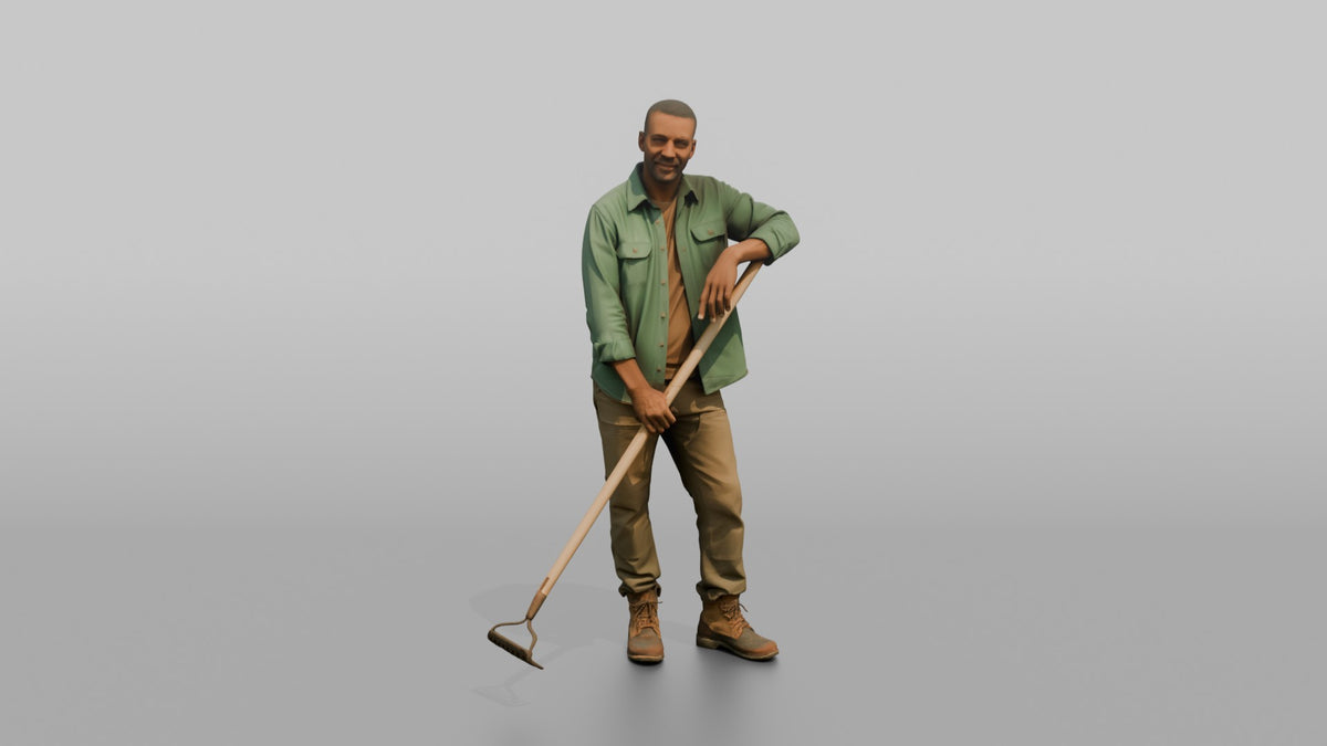 Father Holding A Garden Rake, Leaning On It Slightly - 3D character model, view 5