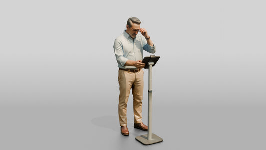 Businessman at a Standing Desk with a Tablet - 3D character model, view 1