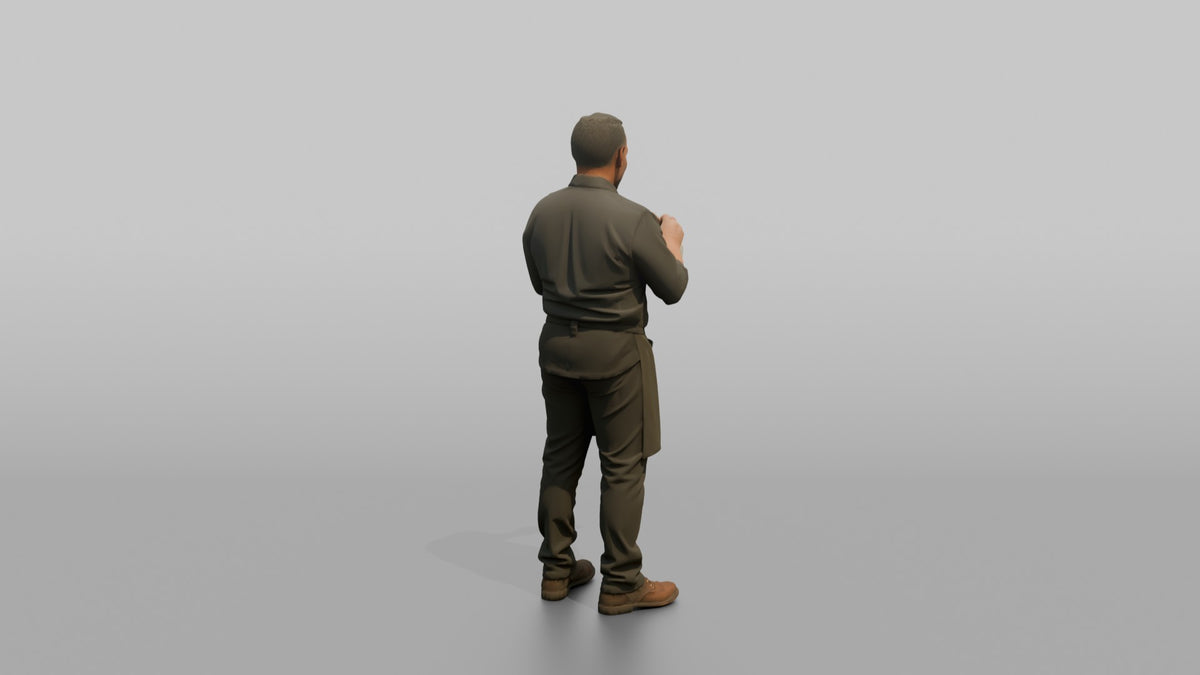 Bartender Man Polishing A Wine Glass With A Cloth - 3D character model, view 3