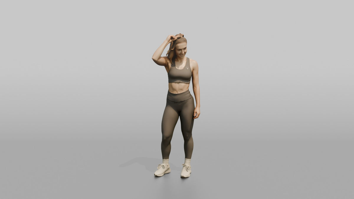 Fitness Influencer Woman Standing With One Hand Adjusting A High Ponytail - 3D character model