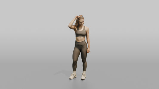 Fitness Influencer Woman Standing With One Hand Adjusting A High Ponytail - 3D character model