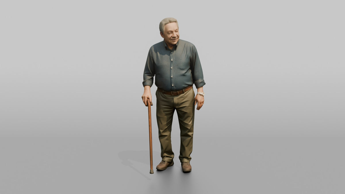 Man Customer Leaning On A Cane - 3D character model