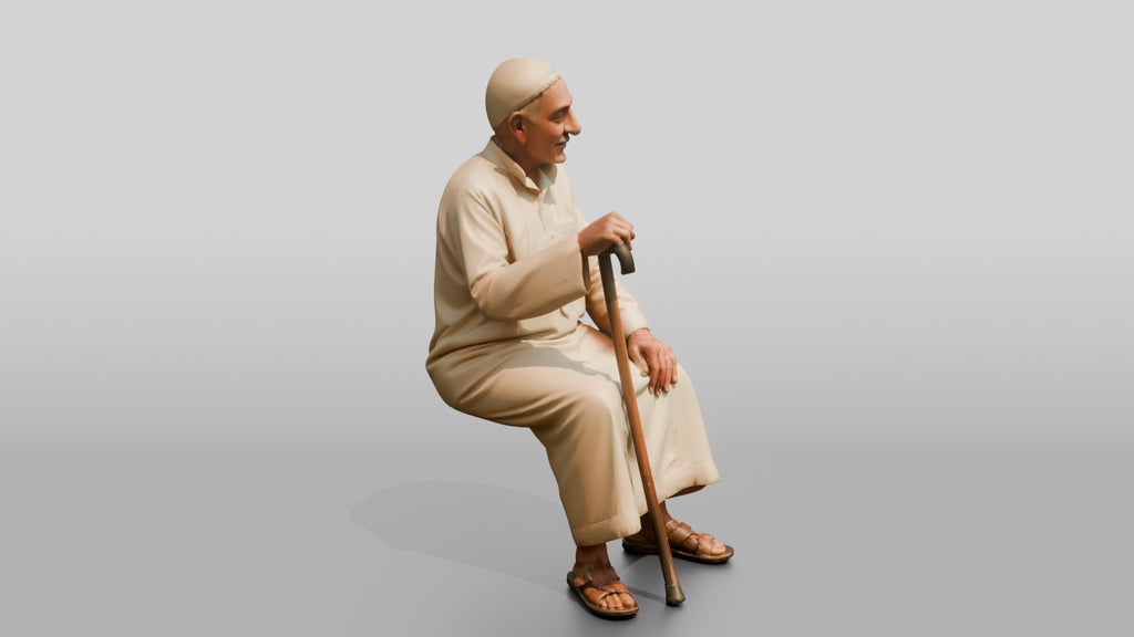 Petite Elderly Egyptian Man in Traditional Galabeya