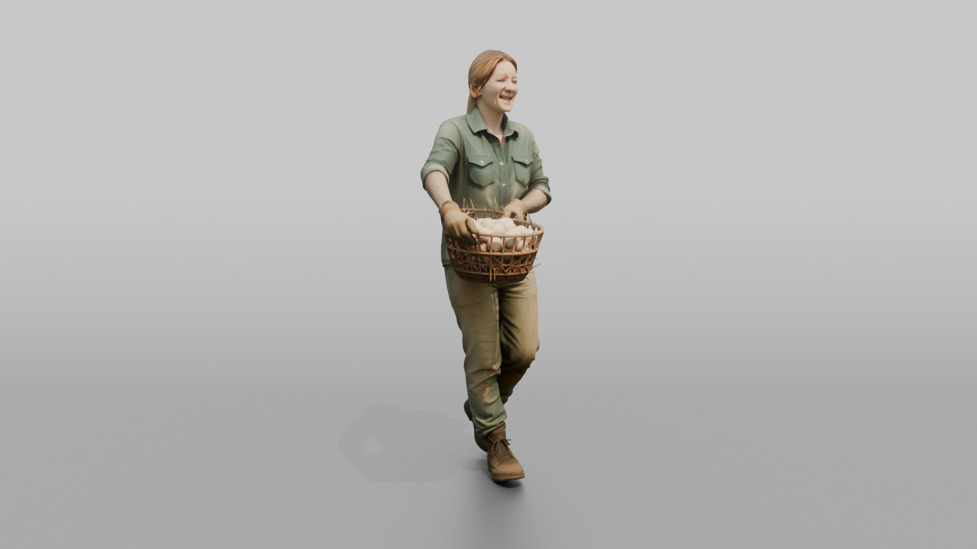 Farmer Carrying Oversized Basket Of Fresh Chicken Eggs