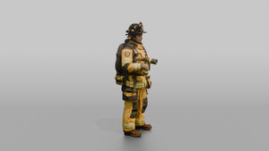 Firefighter Woman Clutching a High-intensity Right-angle Flashlight - 3D character model, view 1