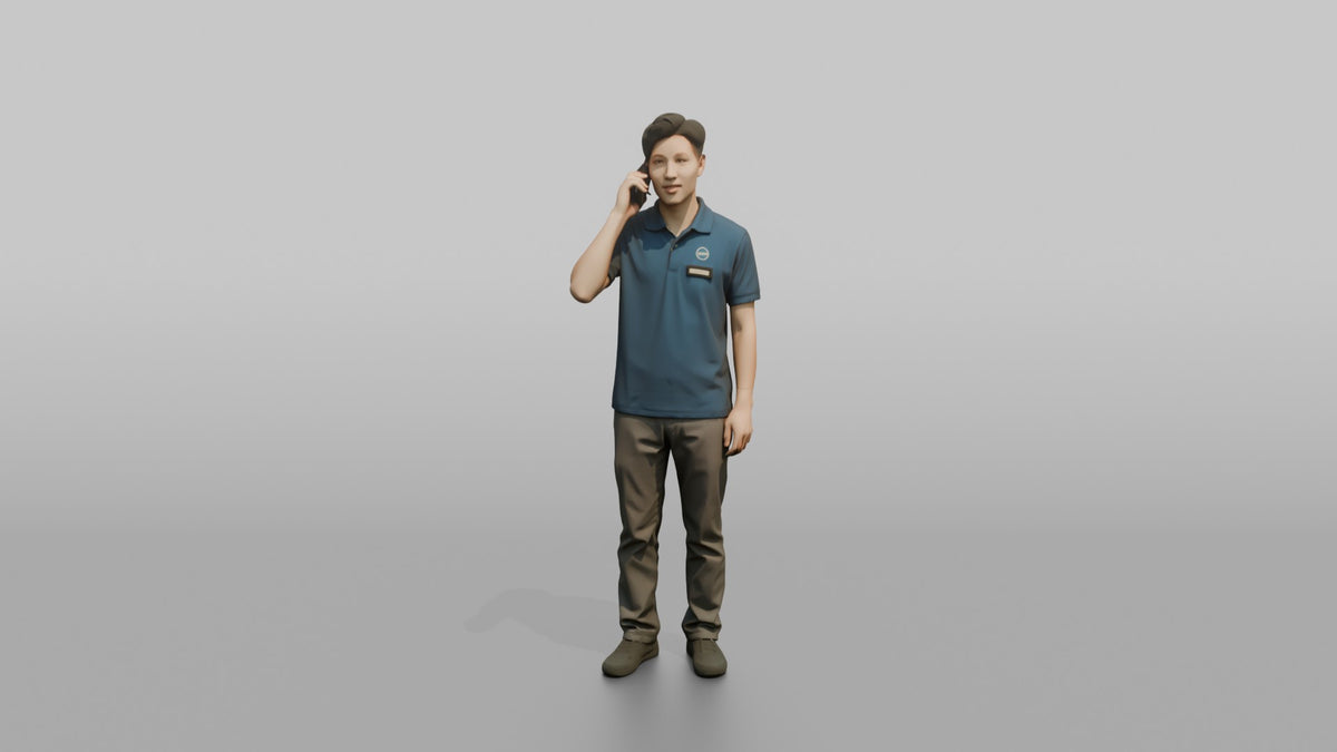 Man Cashier Answering A Phone Call - 3D character model, view 5