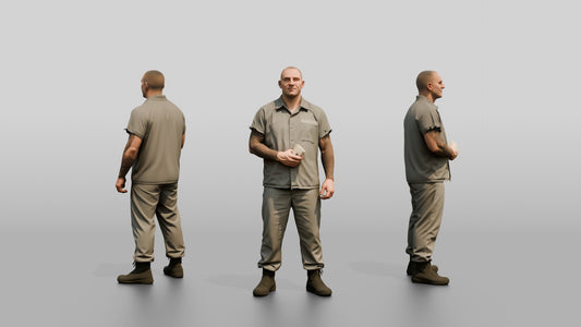 White Male Prisoner in a Grey Uniform