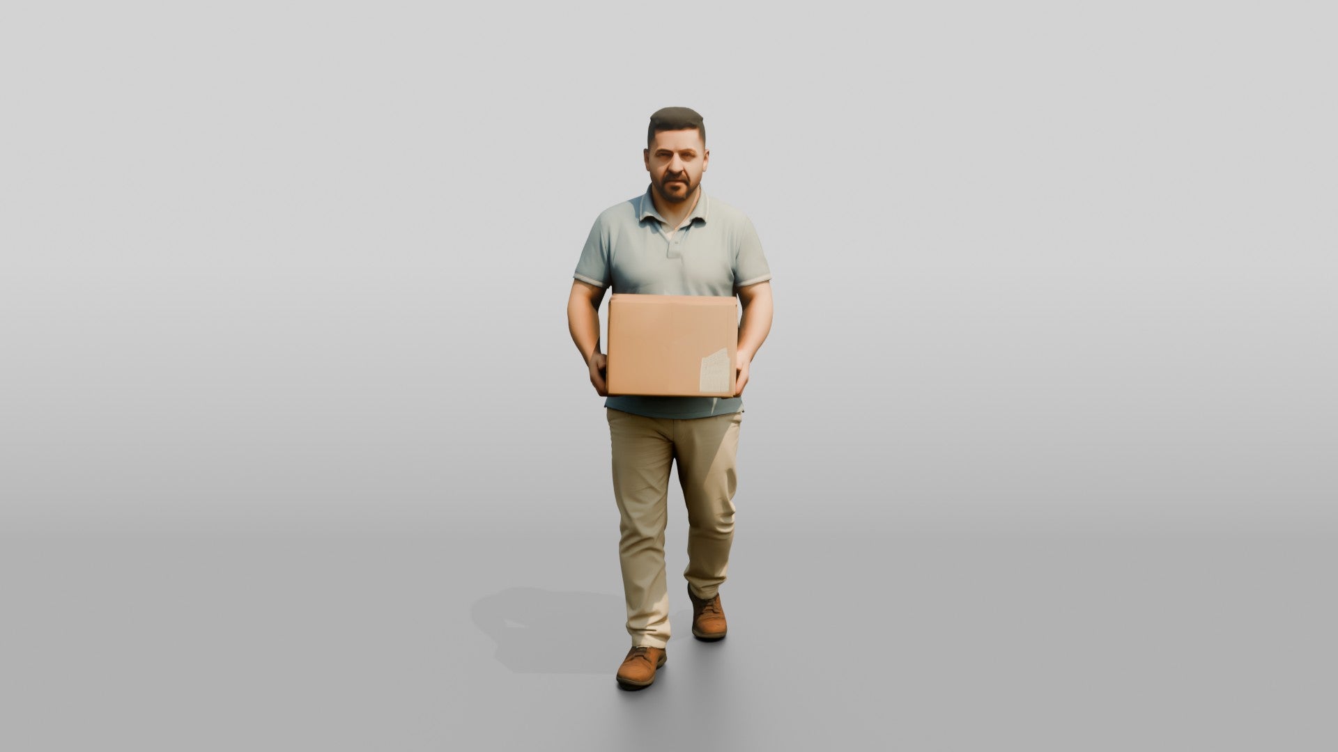 Stocky Middle-Aged Syrian Man Carrying a Cardboard Box