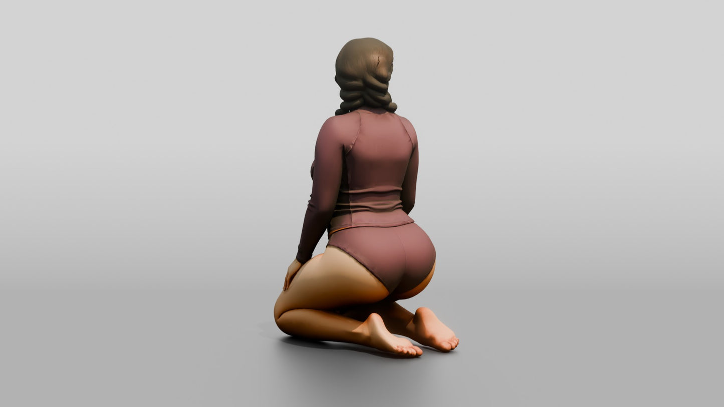 Curvy Woman in Burgundy Rash Guard Kneeling