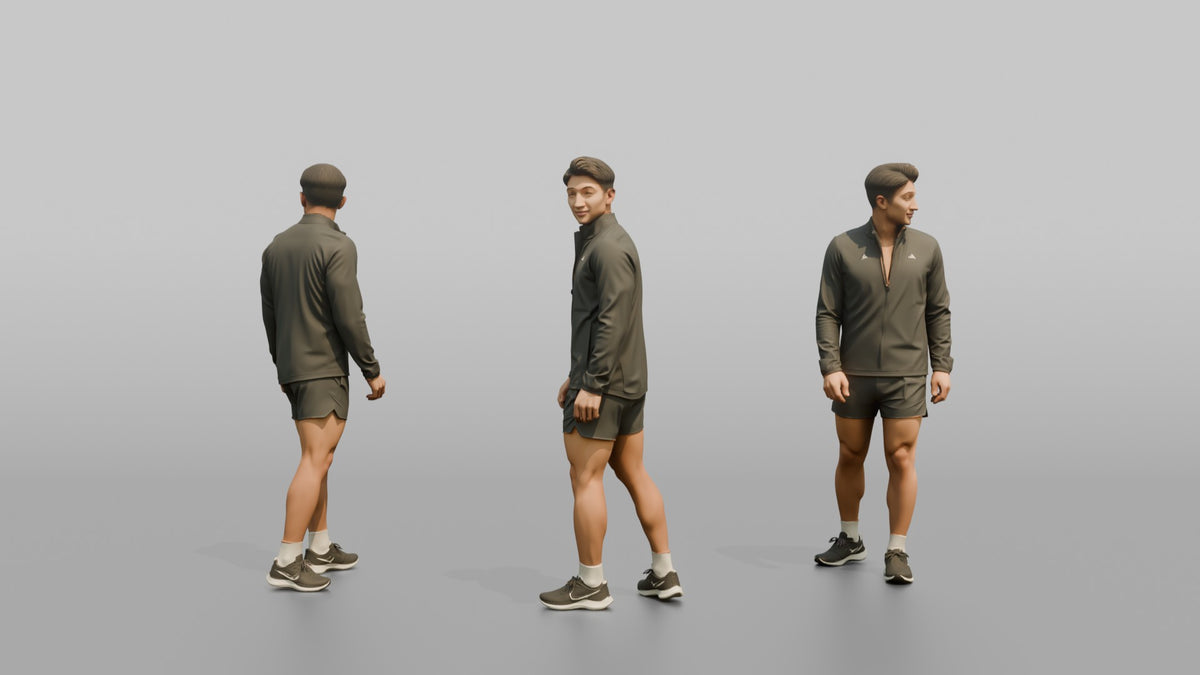 Fitness Influencer Man Standing At An Angle Looking Over One Shoulder - 3D character model, view 1