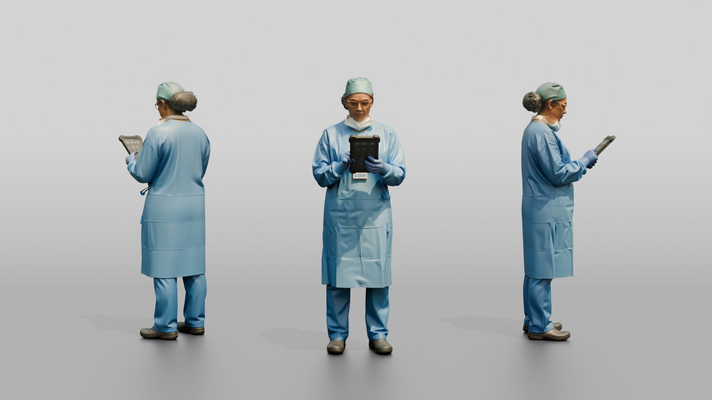 Middle-Aged Hispanic Woman Doctor with Tablet