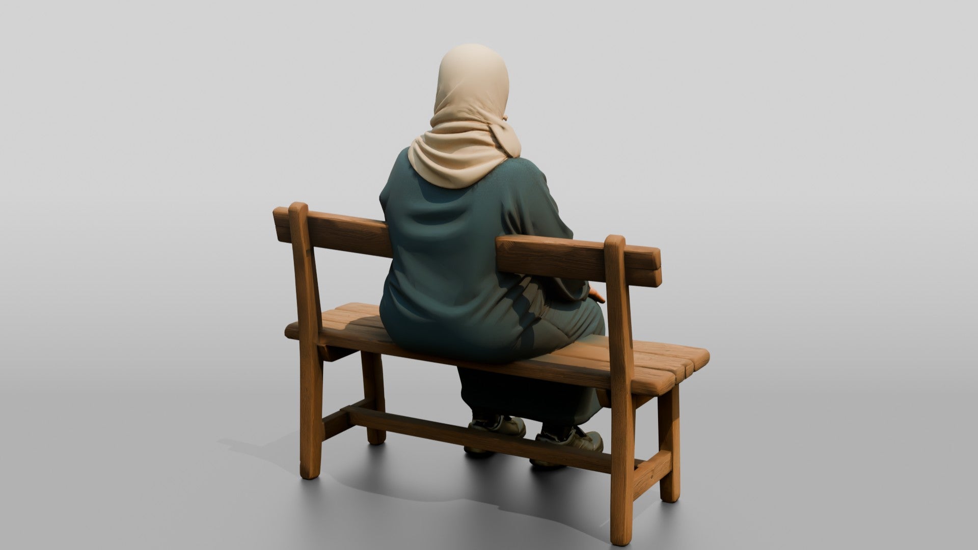 Stocky Elderly Egyptian Woman in Hijab and Kaftan