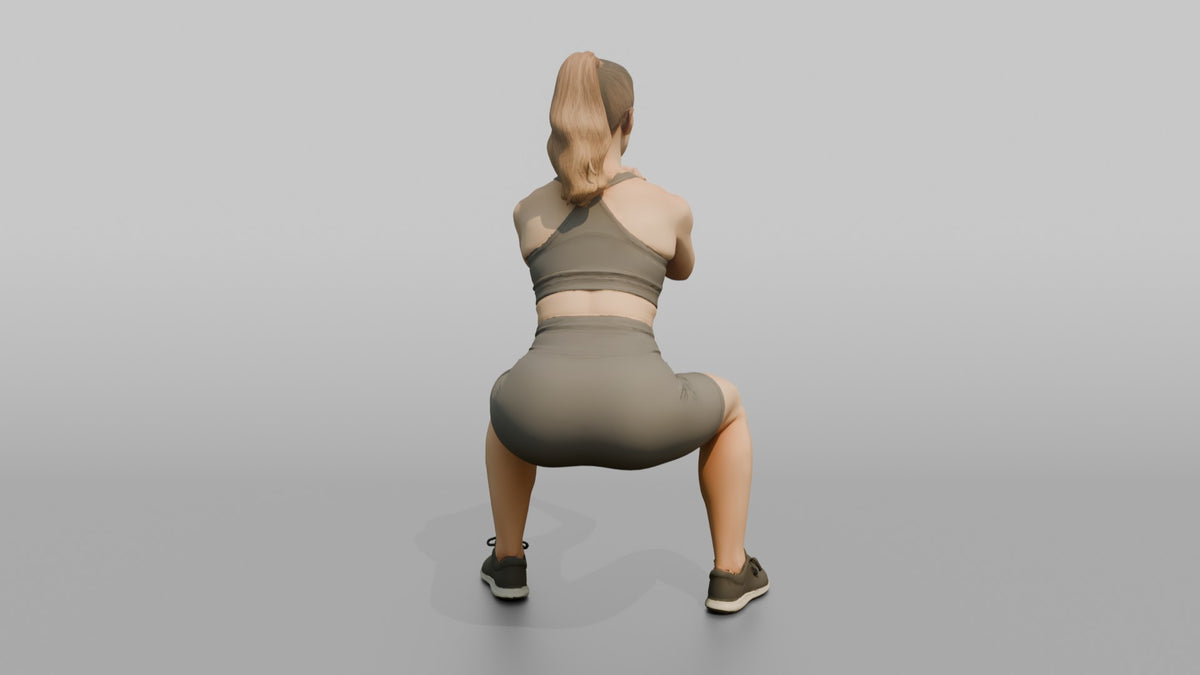 Fitness Influencer Woman Holding A Deep Squat Position - 3D character model, view 3