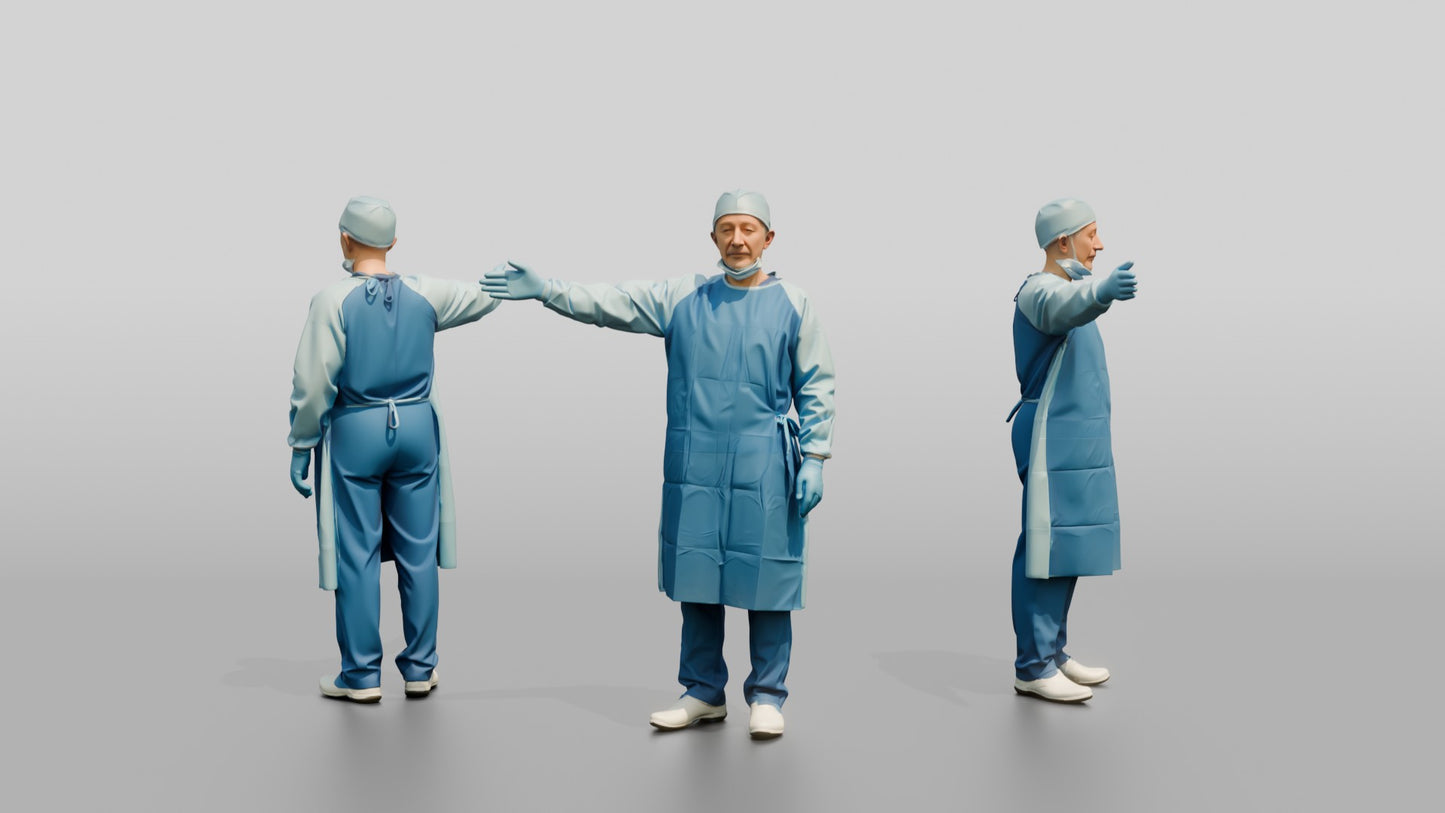 Older East Asian Man Doctor with Arm Extended